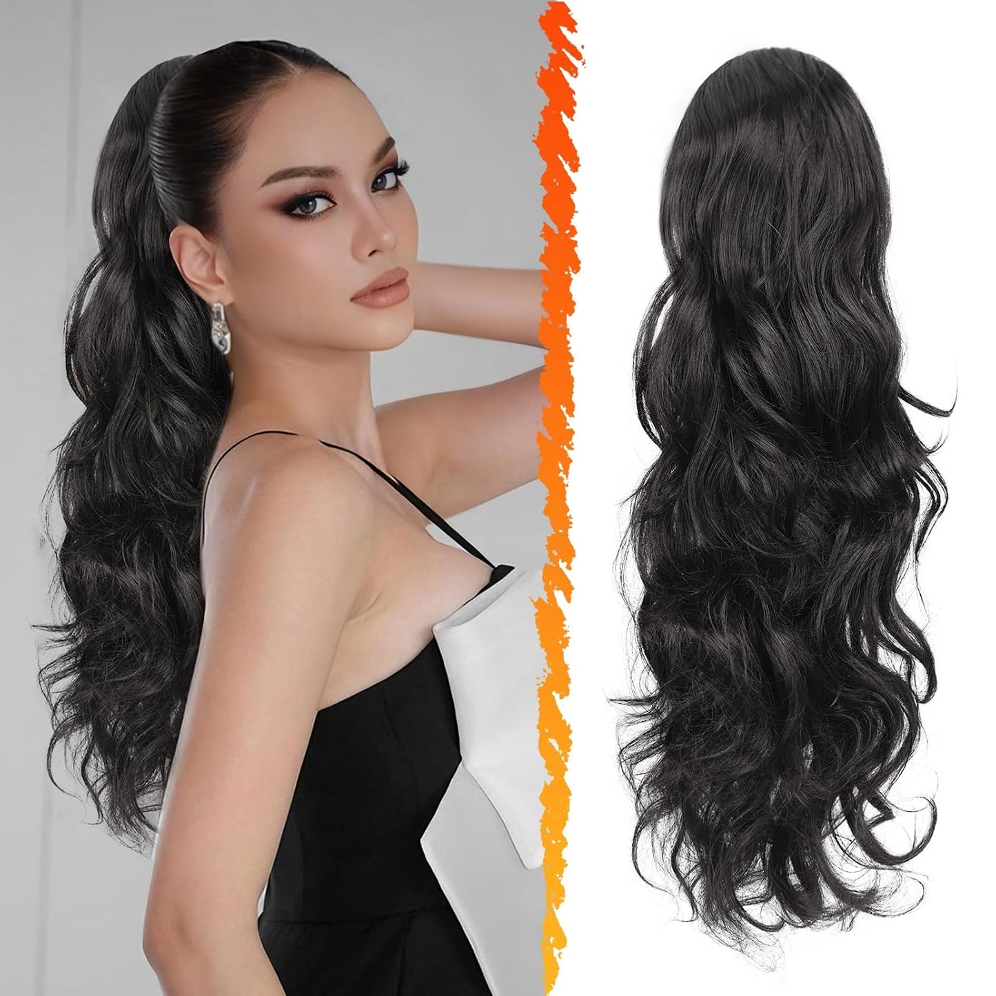 Highlight Ponytail Extension - 20 Inch Curly Wavy Drawstring Hairpiece for Women | Ash Brown & Blonde
