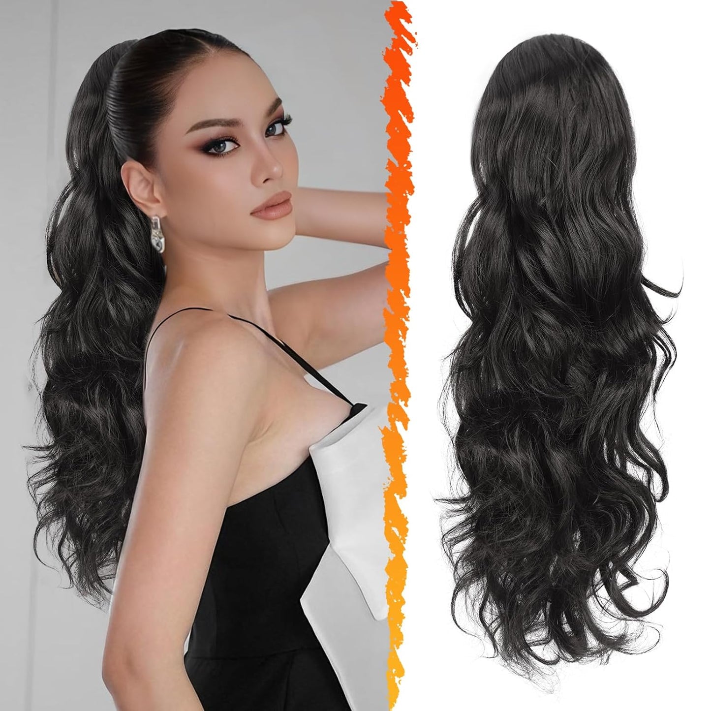 Short Wavy Drawstring Ponytail - 16 Inch Synthetic Clip-In Hair Extensions | Ash Brown Mix