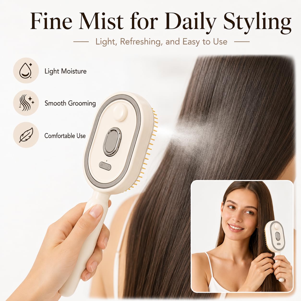 Electric Spray Air Cushion Massage Comb, Rechargeable Mist Hair Brush with Easy-Clean Design, Detangling Hair Comb for Daily Styling, Smooth Grooming, Travel Hair Care
