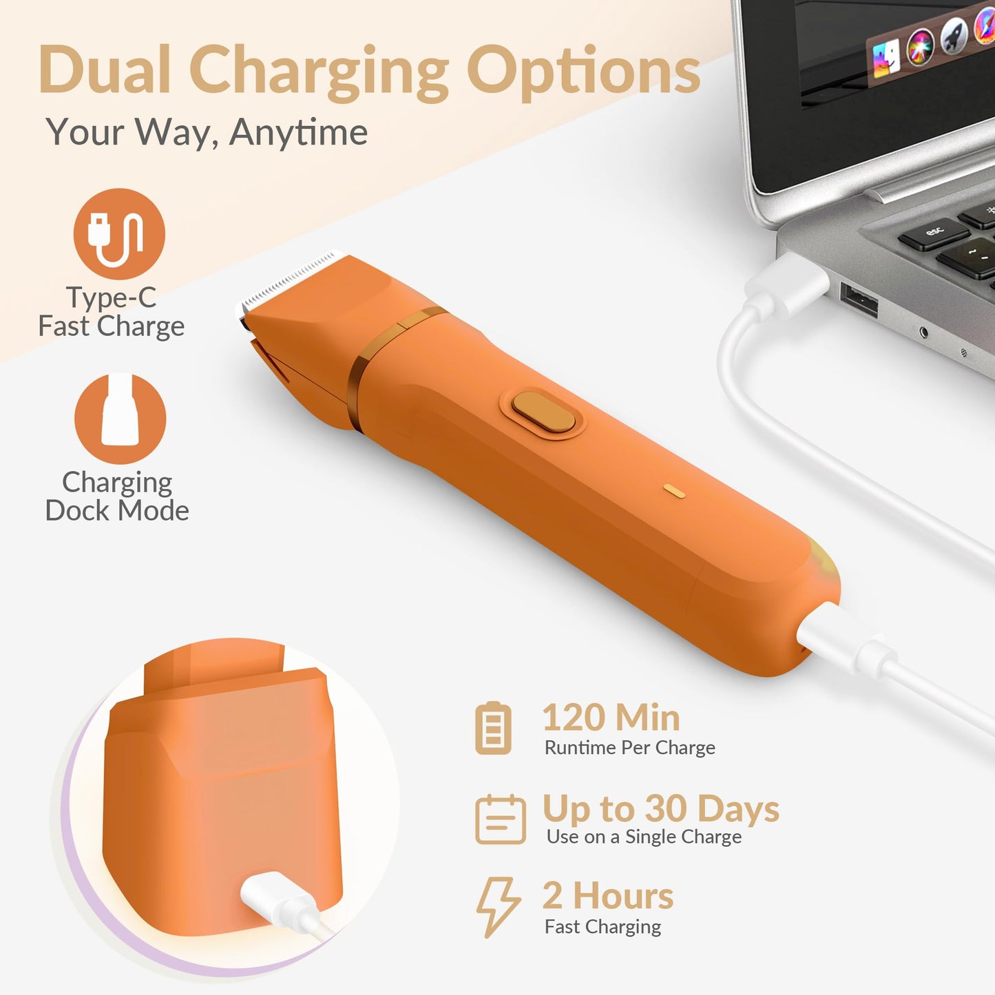 KINGTEE 5-in-1 Electric Bikini Trimmer for Women – IPX7 Waterproof Shaver, Cordless Body & Facial Razors for Women, Ceramic Blades, USB-C Rechargeable, Painless Hair Removal Kit (Pure Orange)