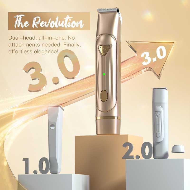 Bikini Shaver - Electric Bikini Trimmer for Women, 2-in-1 Waterproof Shaver (Light Gold)