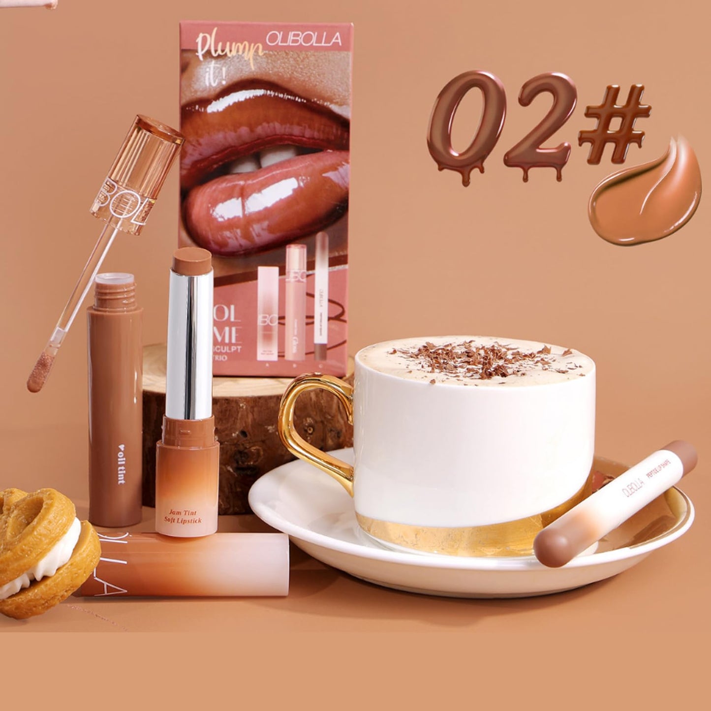 Domality 3PCS Lip Combo Set, Brown Matte Lip Liner, Plumping Tinted Lipgloss, Nourishing Lipstick Balm, Natural Glossy Finish, Lip Contour Makeup Kit for Women