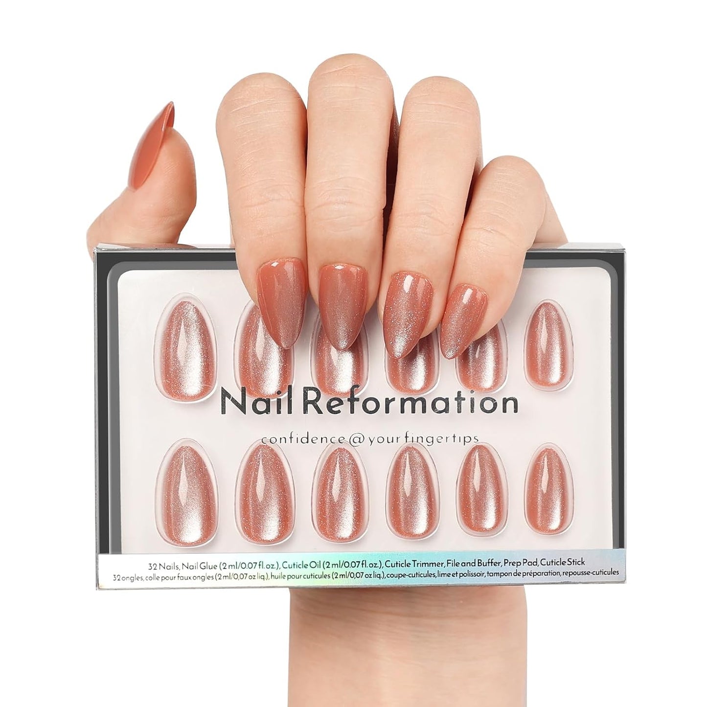 Ombre Blue Velvet Shimmer Press-On Nails | Medium Almond Glitter French Tips - 30 Nail Kit with Glue, Reusable in 15 Sizes