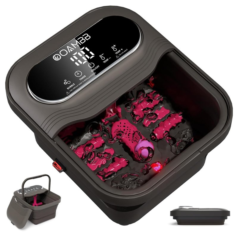 Collapsible Foot Spa - Heated Bubble Bath Massager with XL Touch Screen & Massage Rollers | Grey