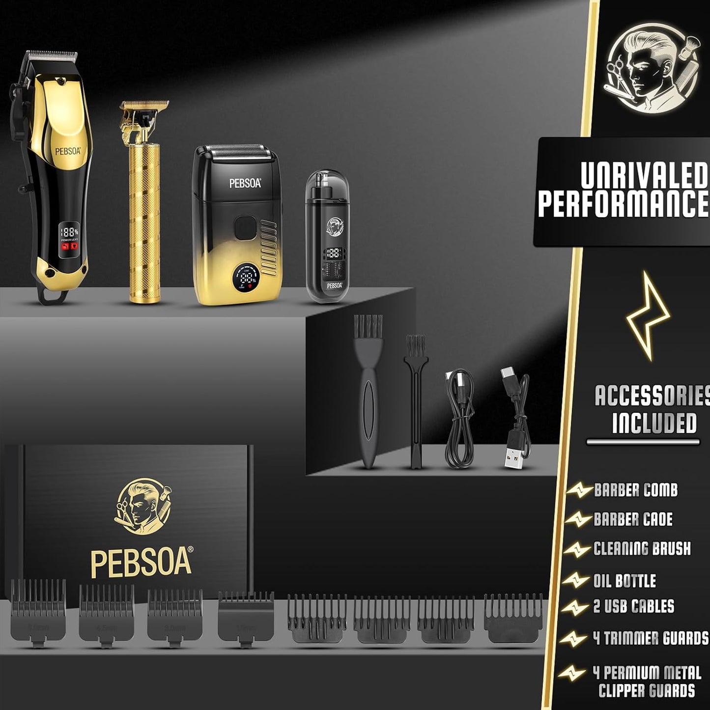 Hair Clippers for Men - Cordless Grooming Set with LED Display | 4-Piece Kit Includes Trimmer & Razor
