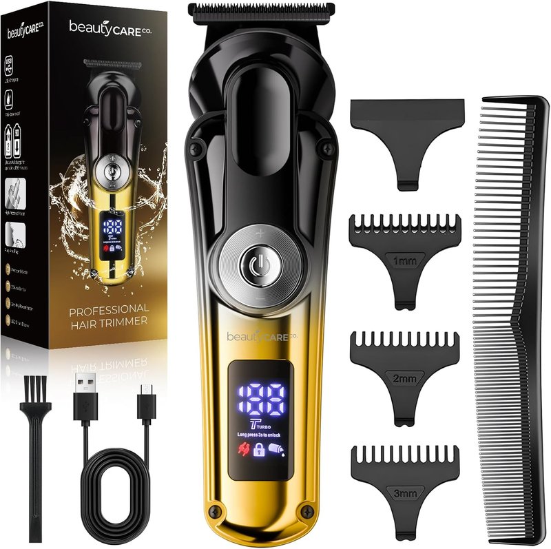 Hair Clippers for Men - Cordless T-Blade Beard Trimmer with LED Display | Rechargeable Self Haircut Kit with 3 Combs