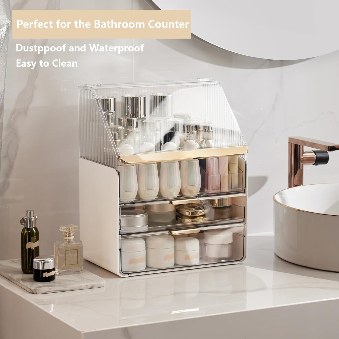 Large Makeup Organizer - Clear Vanity Storage Box for Cosmetics & Skincare | Perfect Gift for Women & Girls