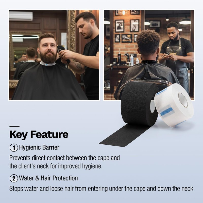 Studio Limited Disposable Barber Neck Strips Tape Paper Roll Barber Supplies Neck Strip Disposable Paper - White (1000 Strips, 10 Rolls)