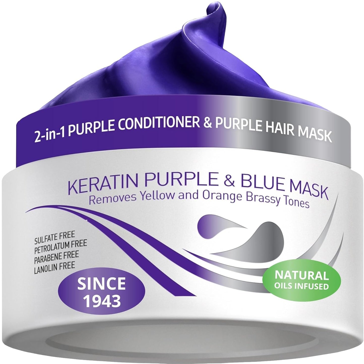 Keratin Purple Hair Mask - Deep Conditioner for Blonde, Silver & Gray Hair | Neutralizes Brassiness
