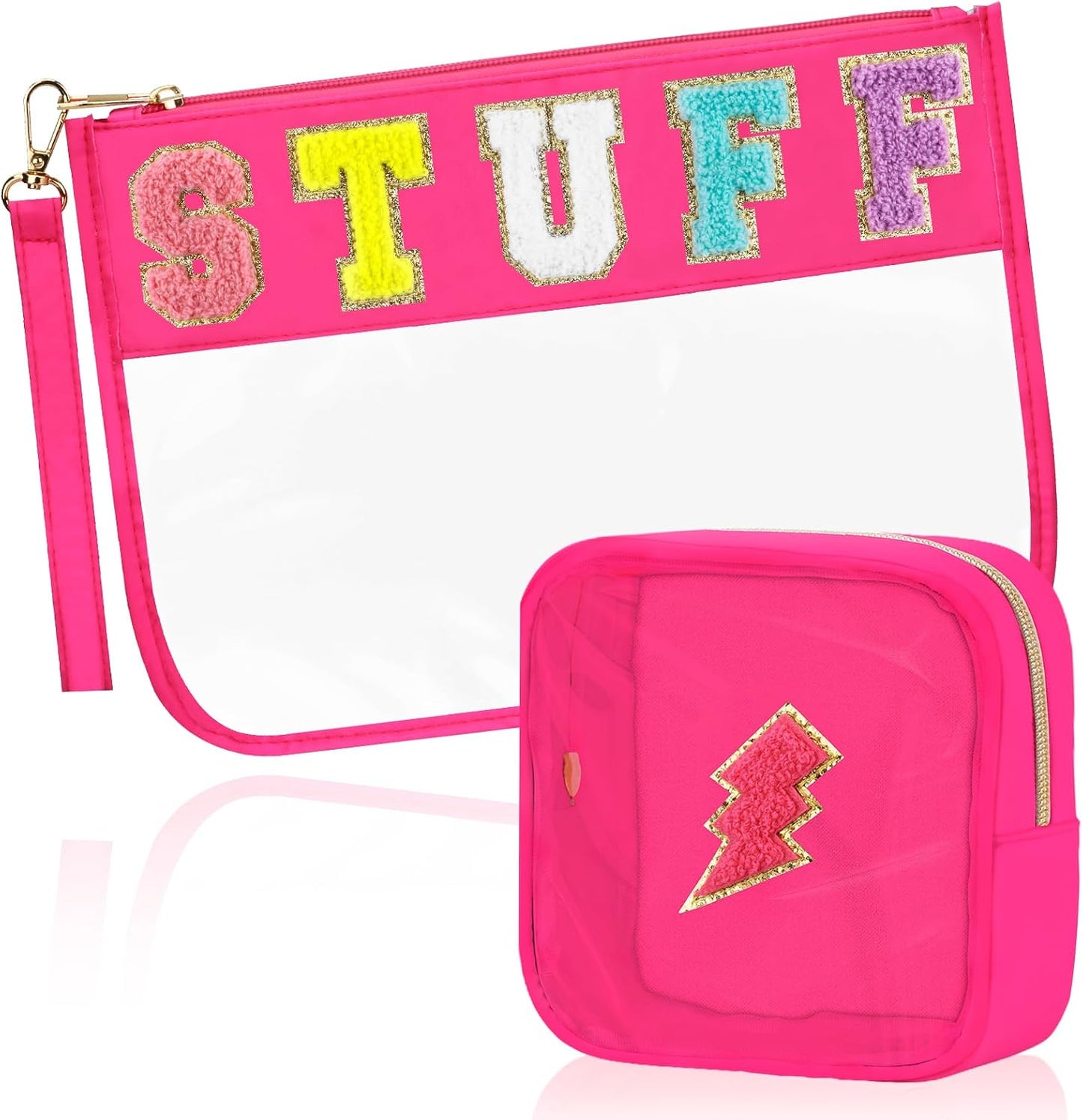 Softball Gifts Makeup Bag - 2 Pcs Clear PVC Organizer Pouch | Waterproof Travel Toiletry Bag for Women