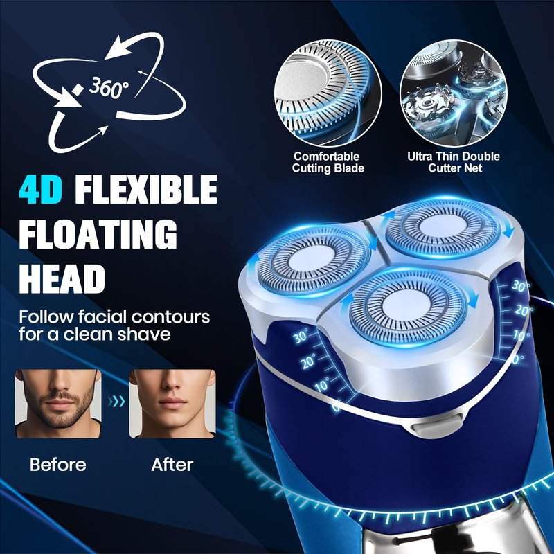 Electric Razor for Men, Rechargeable Electric Shavers for Men Face,LED Display,Wet/Dry Waterproof Men's Electric shavers, Cordless Razor with Pop Up Trimmer