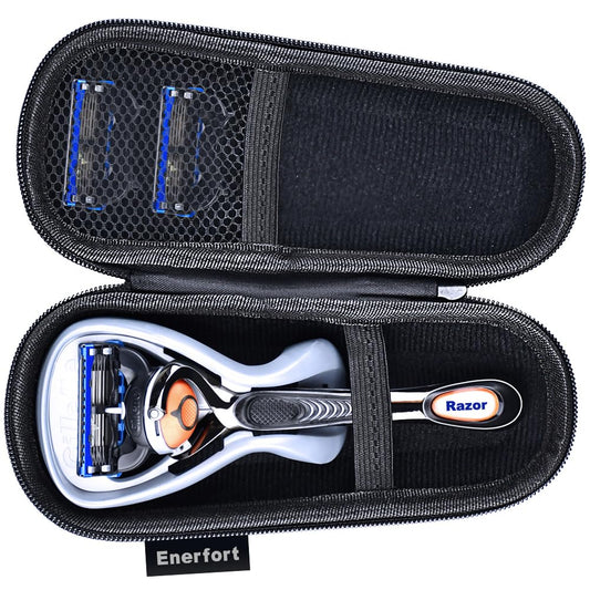 Enerfort Hard EVA Razor Travel Case Compatible with Gillette Men's Razor - Mesh Pocket for 2 Razor Blades + Lightweight Carrying Handle + Durable Zipper (Only Case)