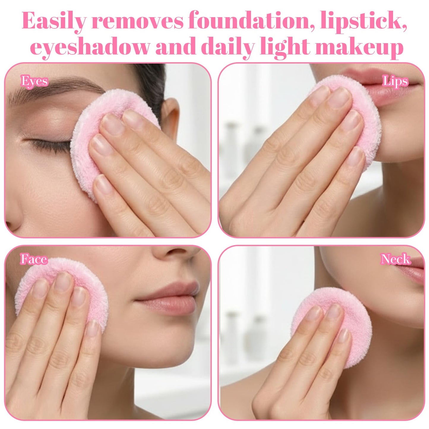 HJZHII 8 Pcs Reusable Makeup Remover Pads, Soft Coral Fleece Round Cotton Pad Washable Face Pads with Mesh Storage Bag for Women Eye Shadow Facial Skincare