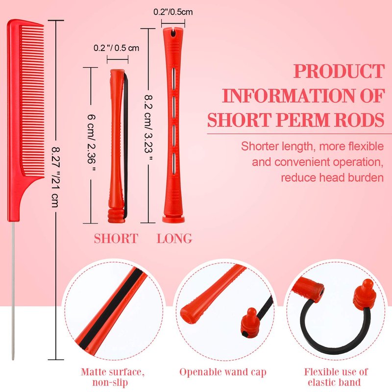 WILLBOND 60 Pcs Perm Rods - Cold Wave Curlers for Short & Long Hair | 0.2 Inch Red Plastic Rollers