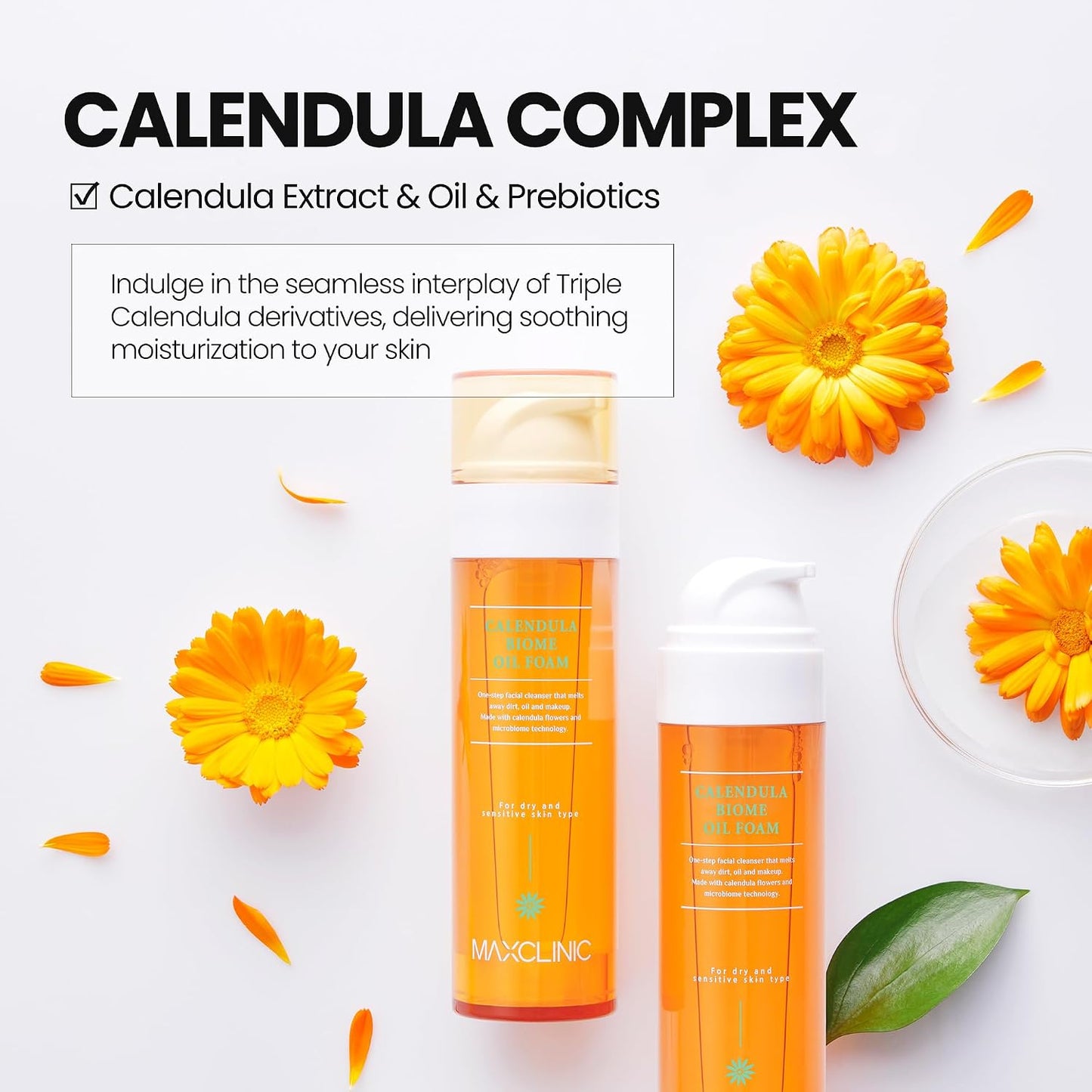 Calendula Biome Oil to Foam | All-in-One Korean Face Wash - Soothing Oil-Based Cleanser for Dry Skin - 3.88 fl oz