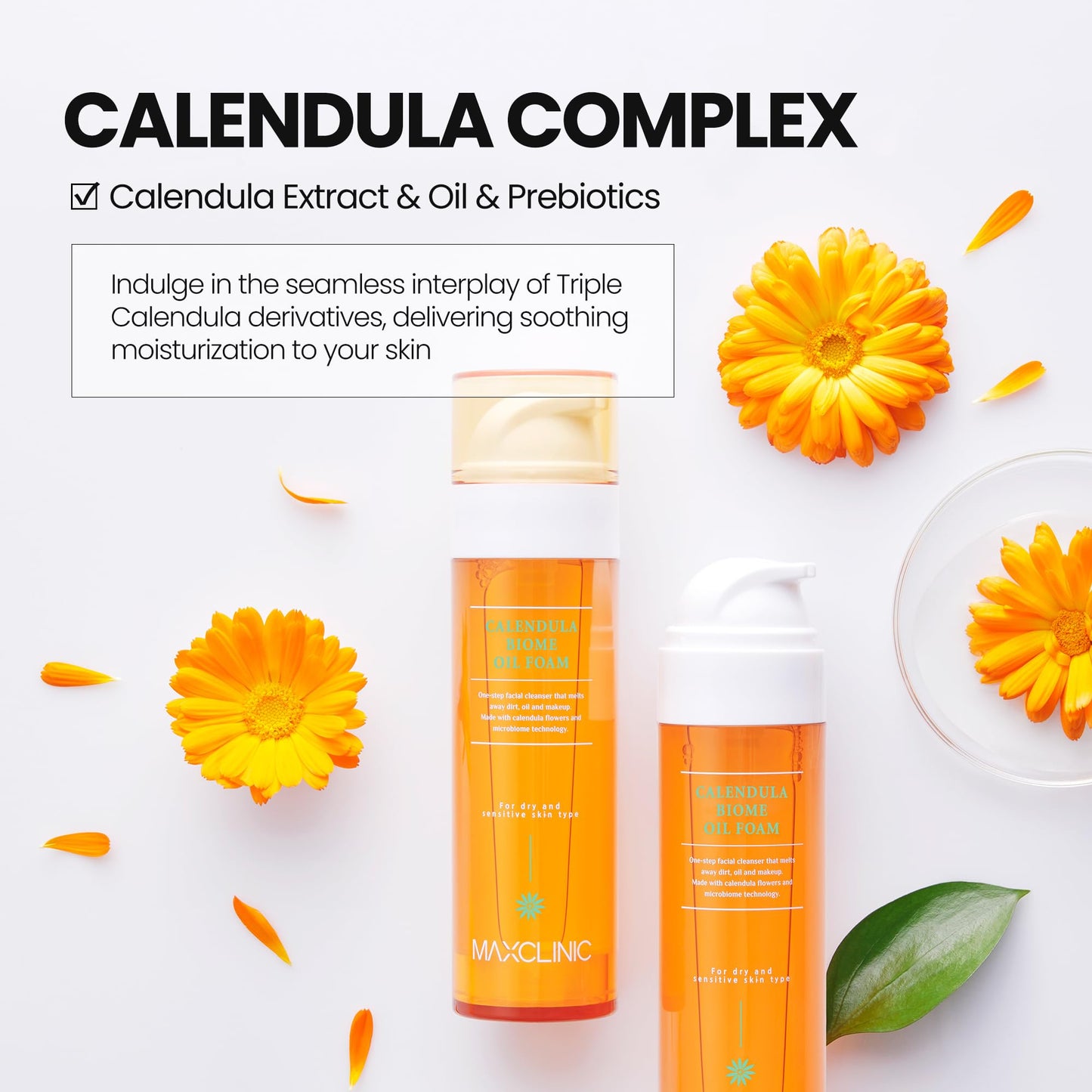 [K-Beauty] Calendula Biome Oil to Foam - All-in-One Korean Face Wash Oil-Based Foaming Facial Cleanser - Soothing & Moisturizing Care - Gentle Makeup Deep Cleansing Oil for Dry Skin Types 3.88 fl oz