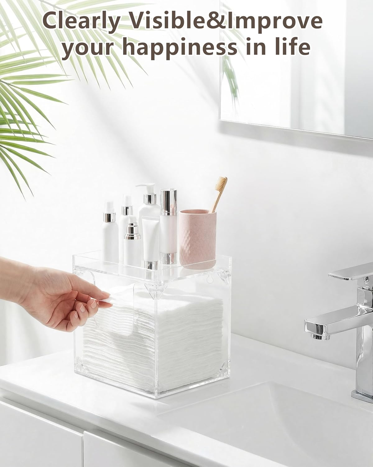 Foldable Facial Towel Holder - Acrylic Storage Box for Clean Towels | Non-Slip Pads, XL Size
