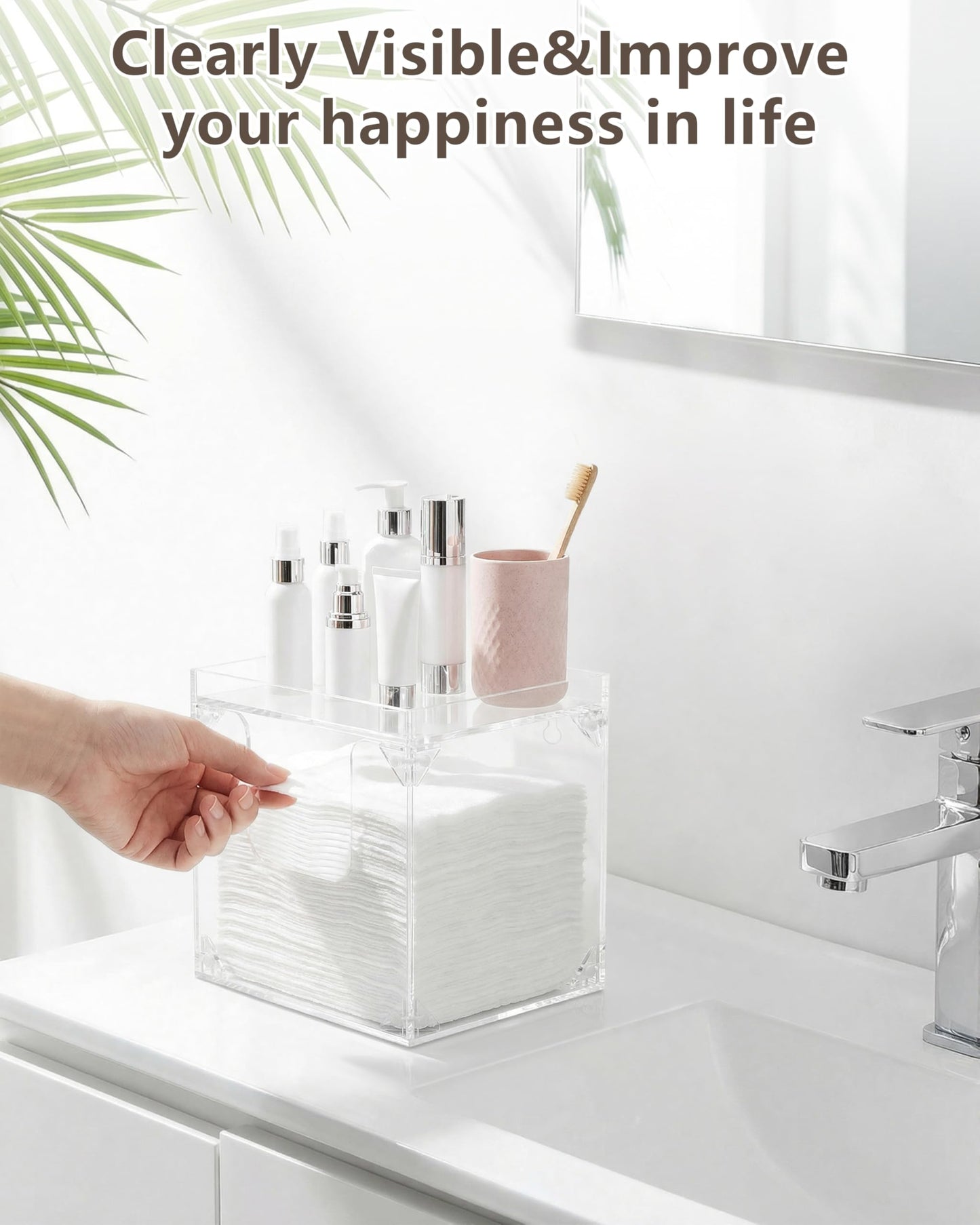 Foldable Facial Towel Holder – Disposable Face Towel Acrylic Storage Box for Bathroom, Clean Skin Club Box with Non-Slip Pads, Clean Towels XL Holder (Excluding Facial Towels)