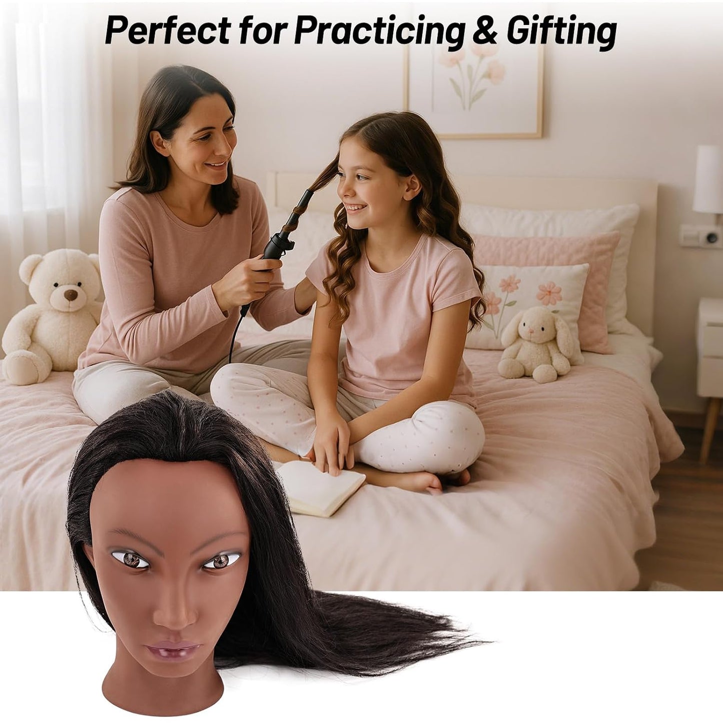 Afro Mannequin Head - 20” Human Hair Cosmetology Doll with Tripod Stand | Ideal for Hairdresser Practice & Braiding