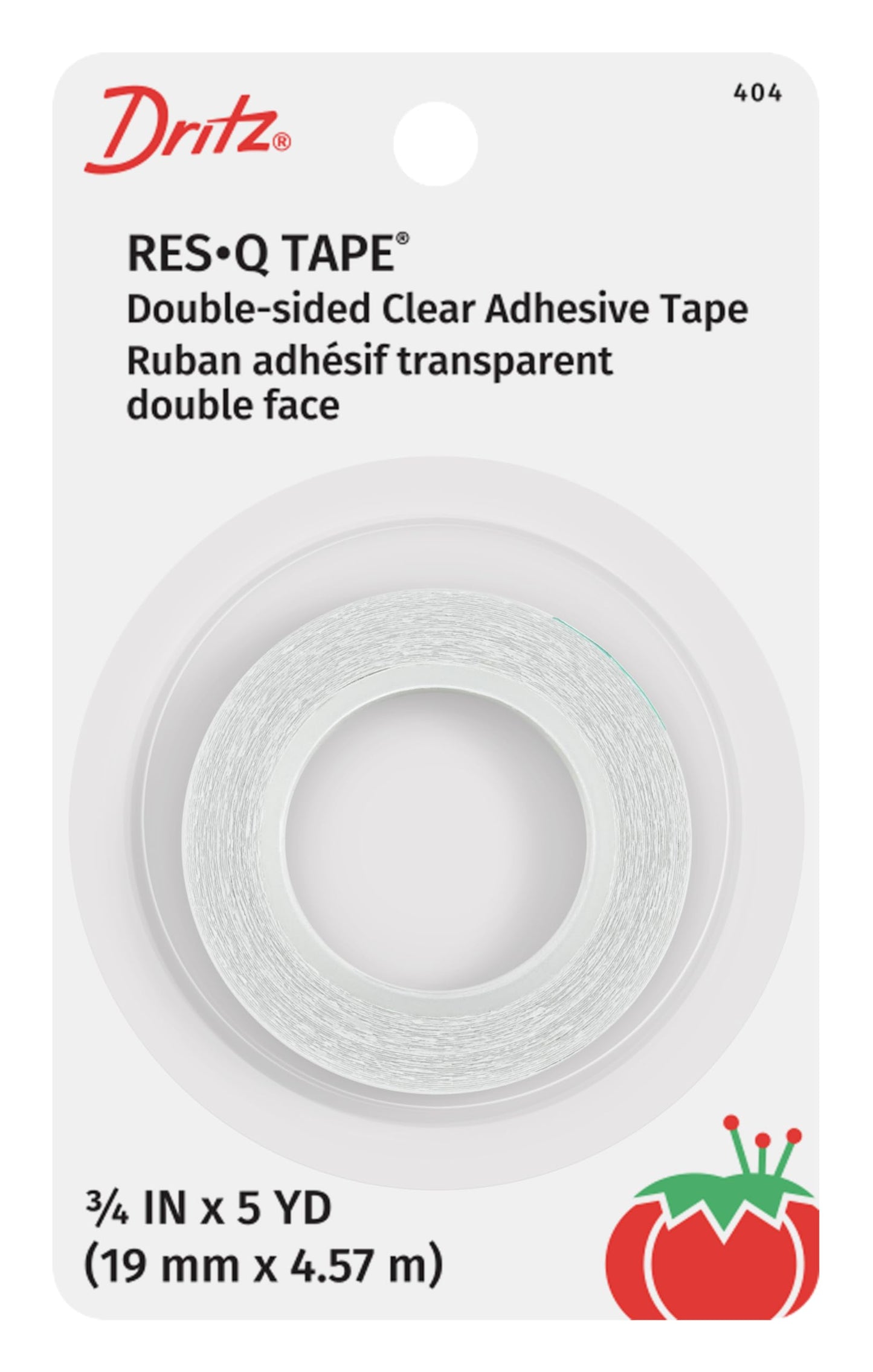 Dritz Res-Q Tape, 3/4" x 5 Yards, Double-Sided Fashion Tape - Clear Hypoallergenic Adhesive for Clothing & Body (No Residue)