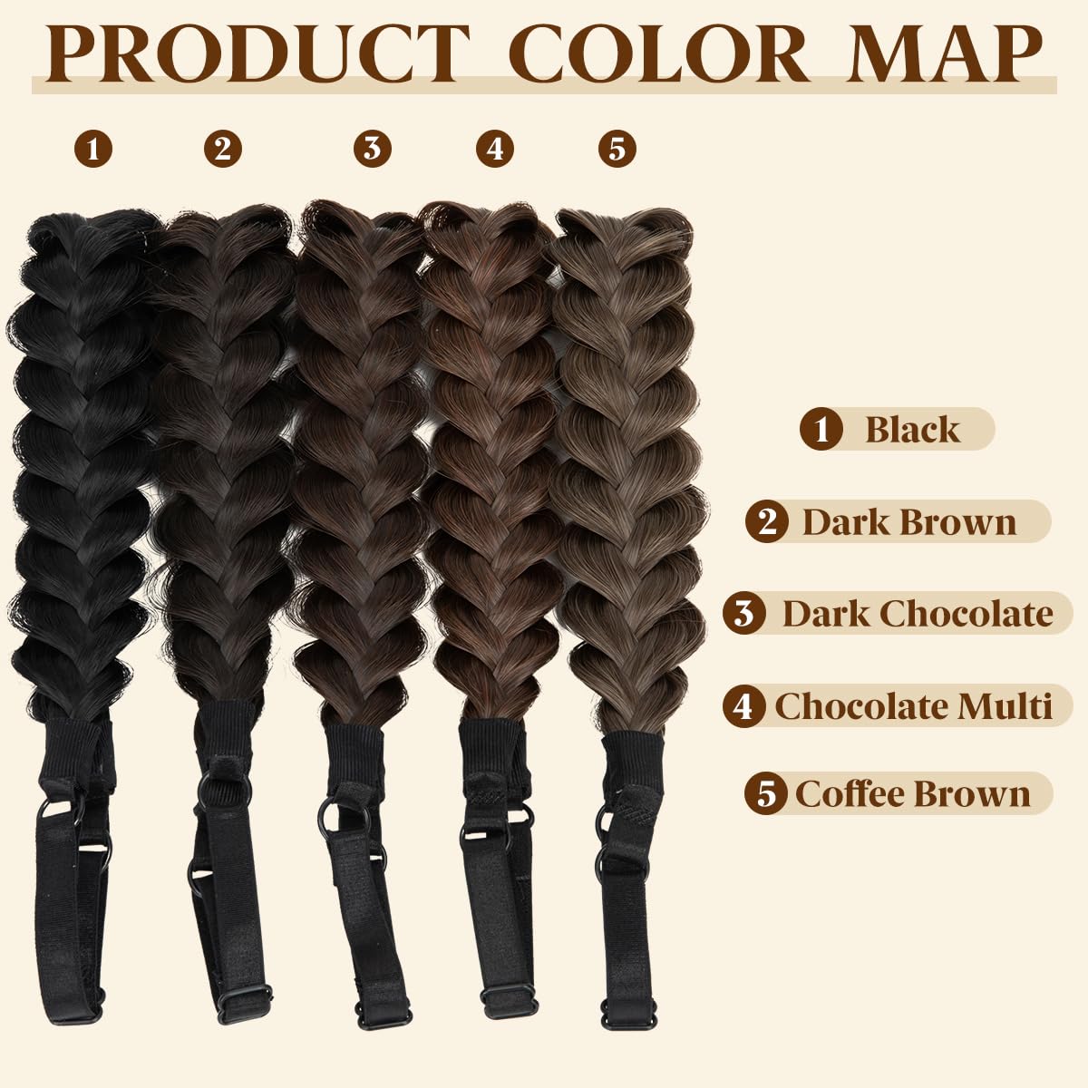CJL Hair 2PC Braided Headbands for Women - Handmade Synthetic Hair Hoops | Dark Chocolate