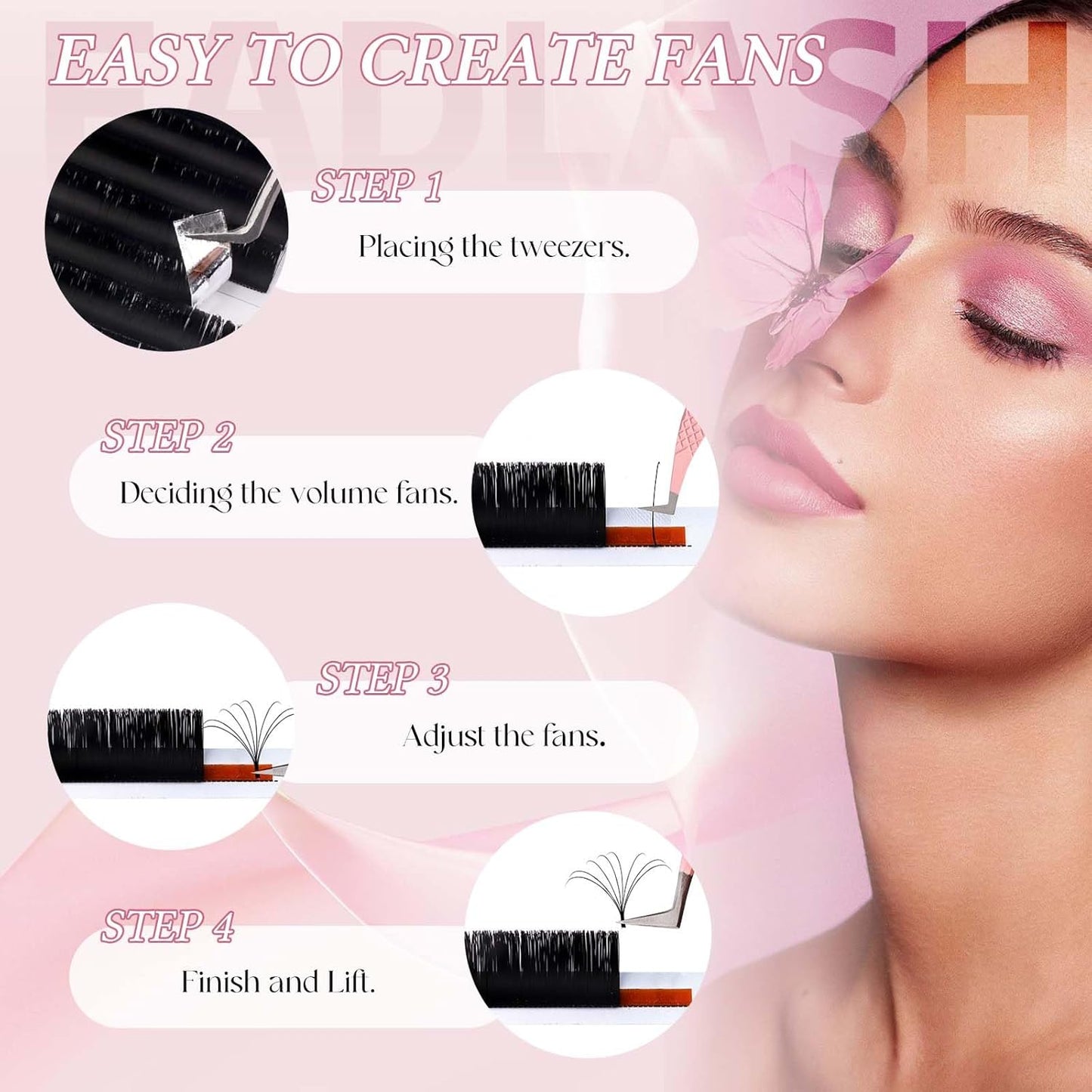 Easy Fan Lash Extensions - D Curl 0.07 Volume Mixed Trays | Soft Individual Lashes 8-14mm