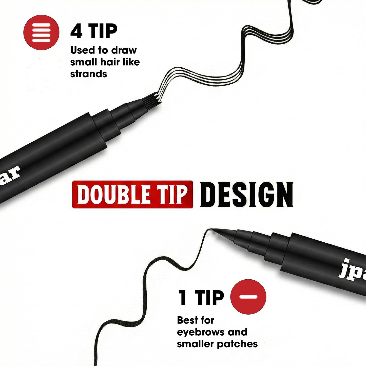 2 Pack - Black Beard Pencil Filler for Men - Waterproof Beard Pen Kit with Brush - Dual Tip Beard Filling Pen for Patches, Hairline & Mustache - Natural Look, Long Lasting Beard Grooming Tool