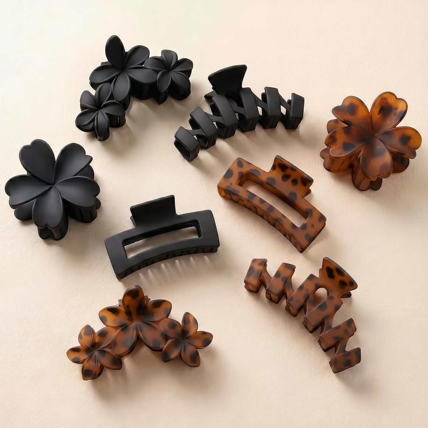 Hair Clips for Women - 8 Pcs Stylish Flower Claw Clips for Strong Hold | Black & White Tortoise