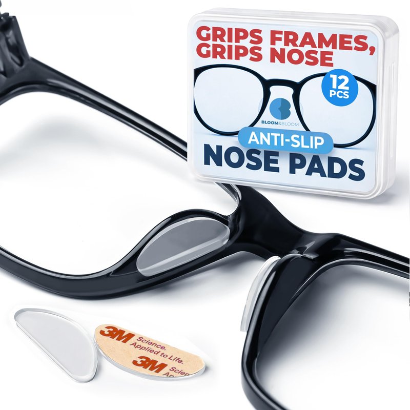Anti-Slip Nose Pads for Glasses, Dual-Grip Design with 3M Frame Adhesive and Silicone Nose Grip, Ultra-Thin 0.03" Stick-On Eyeglass Pads, Clear