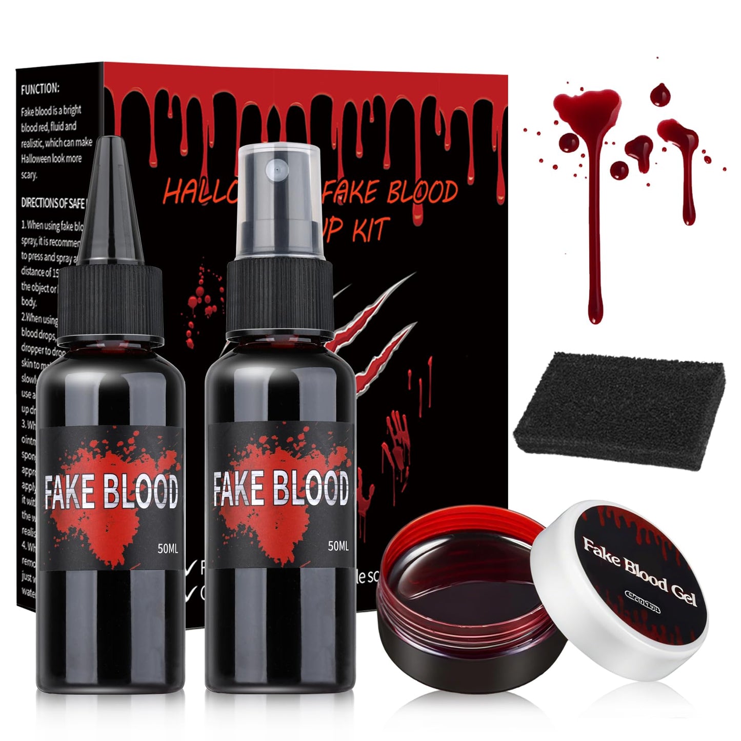 LZXLUKGIR 4PCS Halloween Fake Blood Makeup Kit,Washable Fake Blood Spray