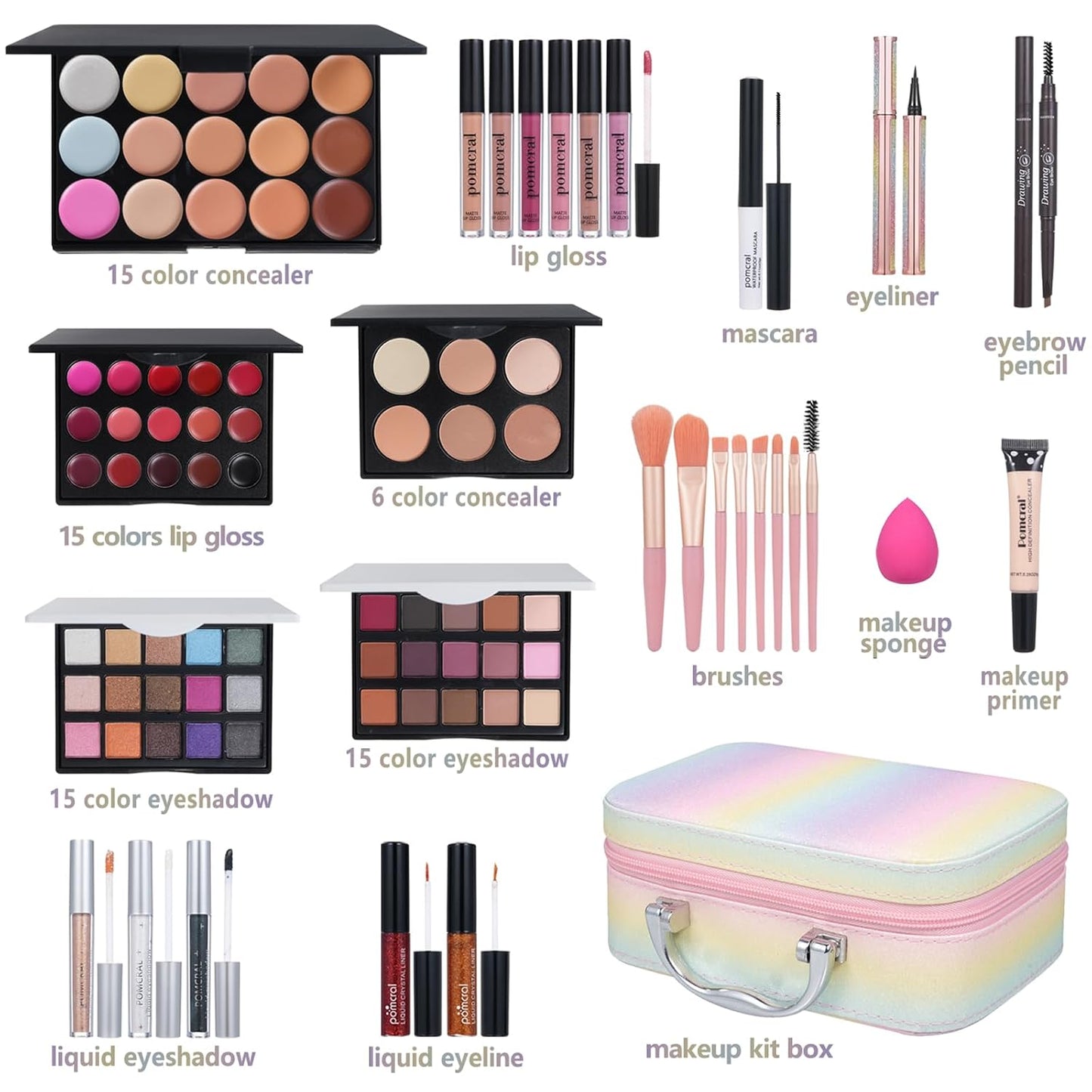 Makeup Kit for Teens & Beginners - All-in-One Eyeshadow, Lip Gloss, Brushes & More | Perfect for Women & Girls