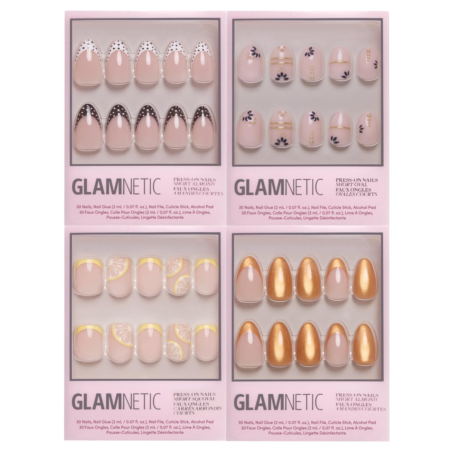 Glamnetic Press-On Nails Bundle - Polka Dot & French Tip Designs | Short Almond, Oval & Squoval Styles