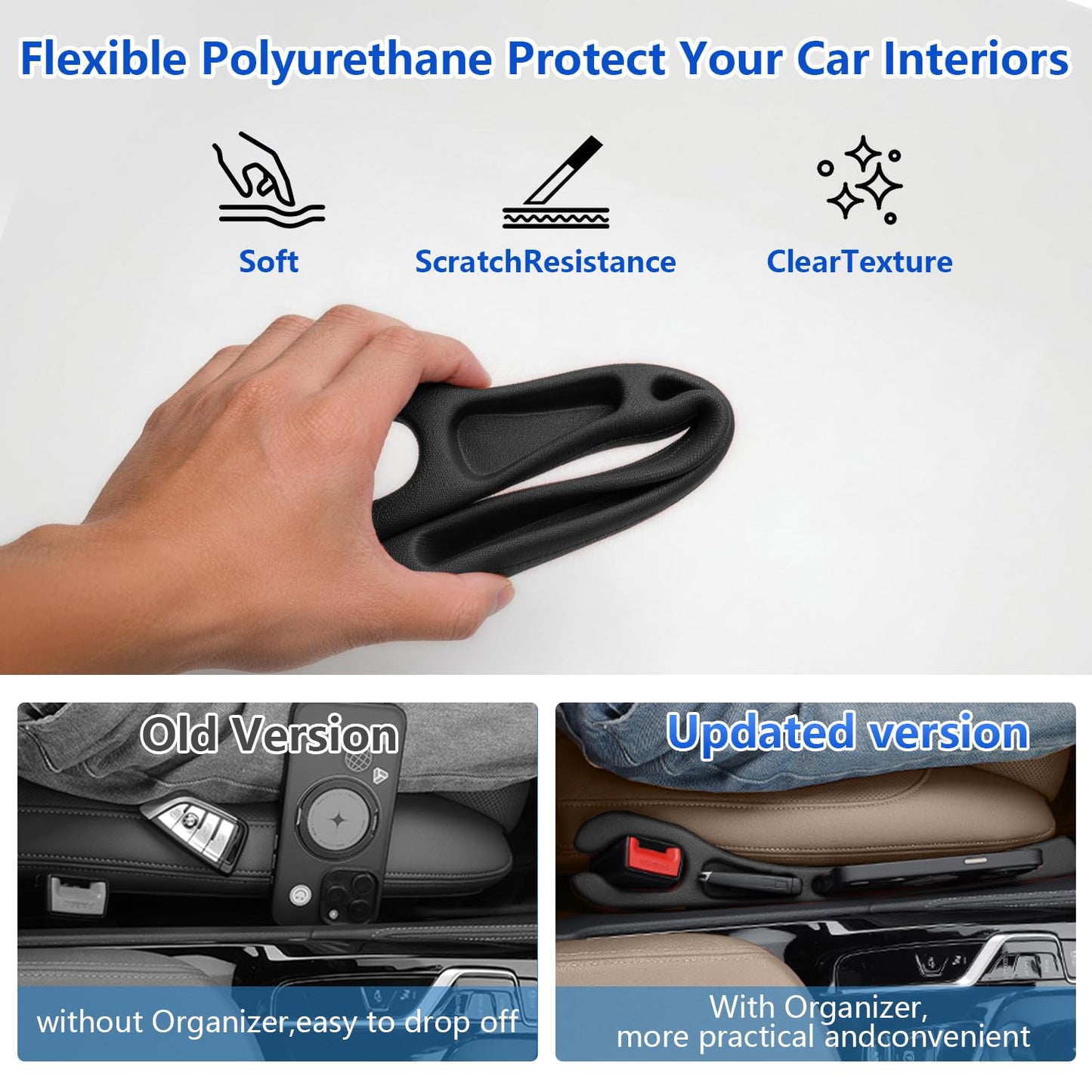 CGhardbay Car Seat Gap Filler Organizer 2Pcs,Car Accessories with Safety Hammer,2 in 1 No Drop Seat Guard with Storage Slot for Phone,Keys,Universal Interior Gap Filler for Cars SUV Truck,Black