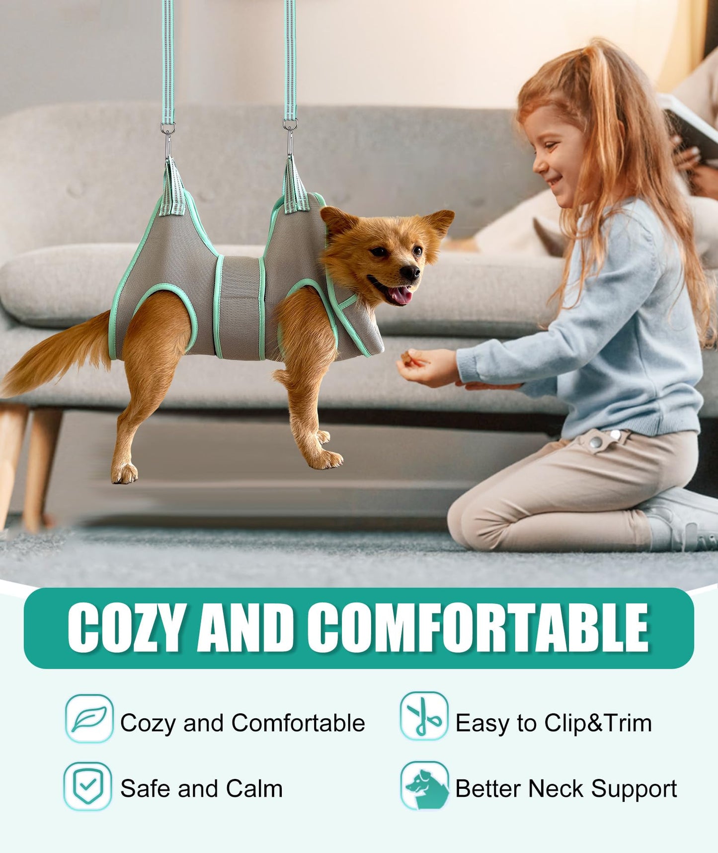 Kkiimatt XS Dog Grooming Hammock Harness, Grey, Nail Trimming, Holder, Restraint, Thick Neck Support
