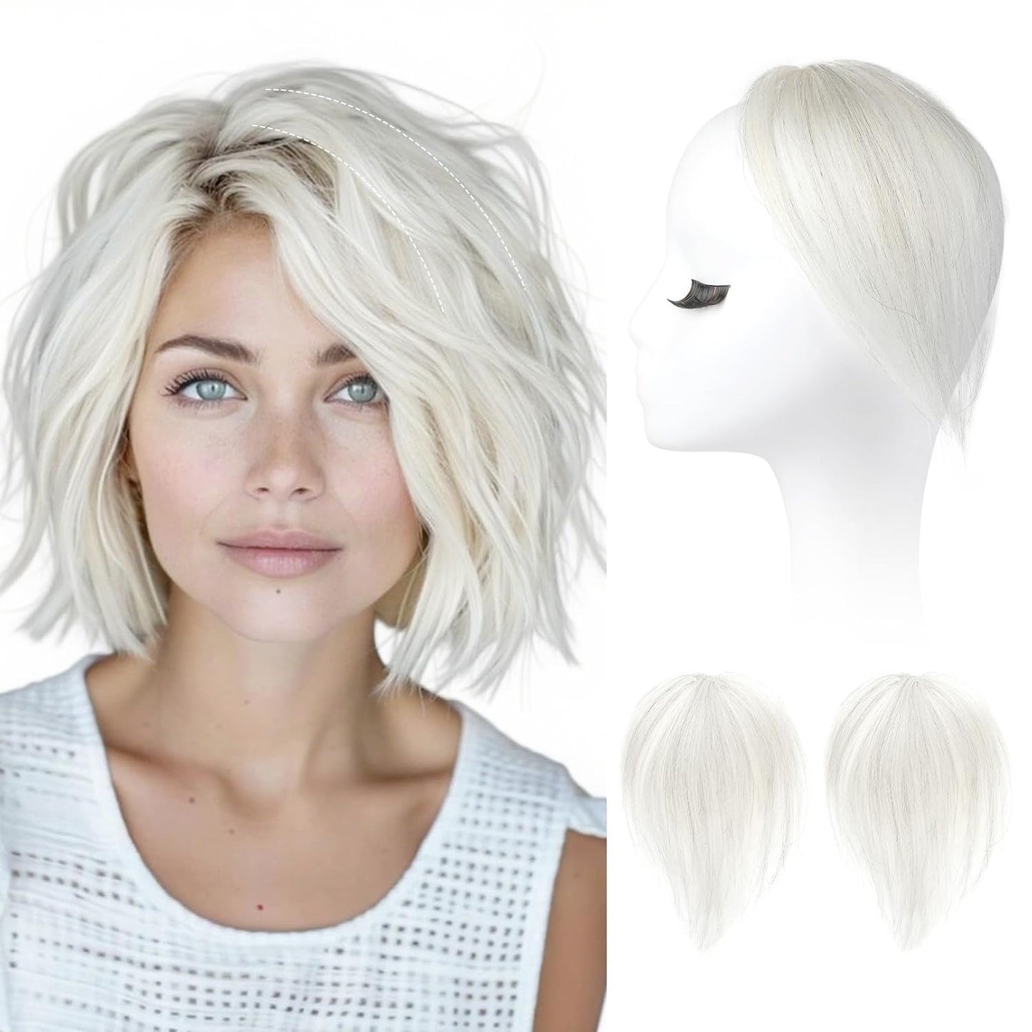 REECHO Clip-In Hair Volumizer - Short Thick Extensions for Thin Hair | Platinum Blonde with Black Strands, 8 Inch