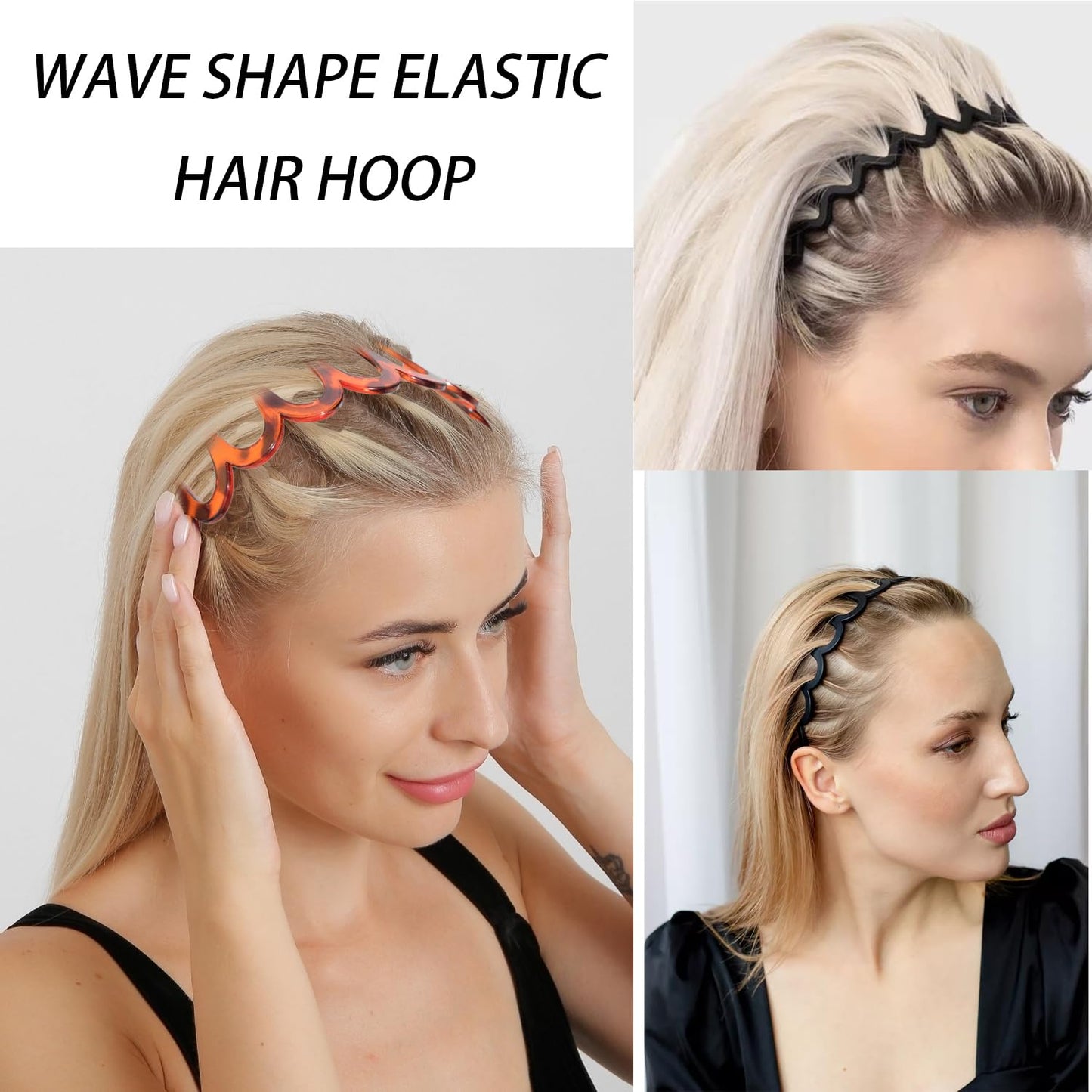 Jeffan Zigzag Headbands for Women, 3 Pack U-Shaped Plastic Headbands - Comb Hoop Wave Teeth Hairband
