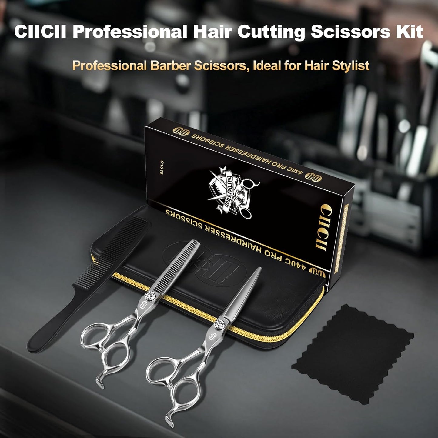 Professional Hair Cutting Scissors Kit - 440C 6.7 Inch Barber Shears Set | Hairdressing & Beard Trimming