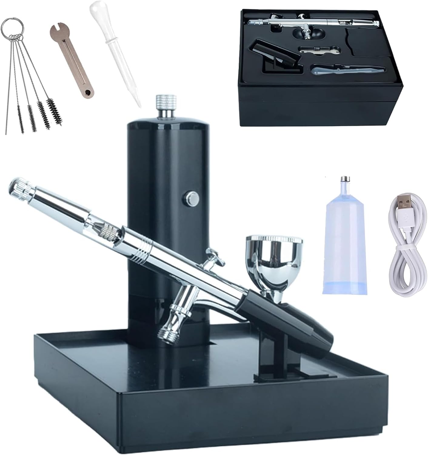 Cordless Airbrush Kit - Dual Action Rechargeable Air Brush Gun for Makeup, Art & Crafts | Portable with 2 Batteries