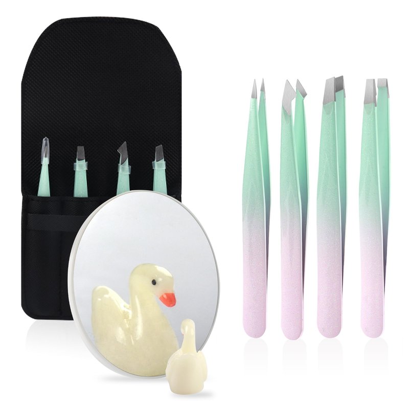 WangSelect Tweezers and 10X Magnifying Mirror Kit with Travel Leather Case, Eyebrow Tweezer Set for Women & Men, Great Precision for Facial Hair, Splinter and Ingrown Hair Removal - Starry Purple