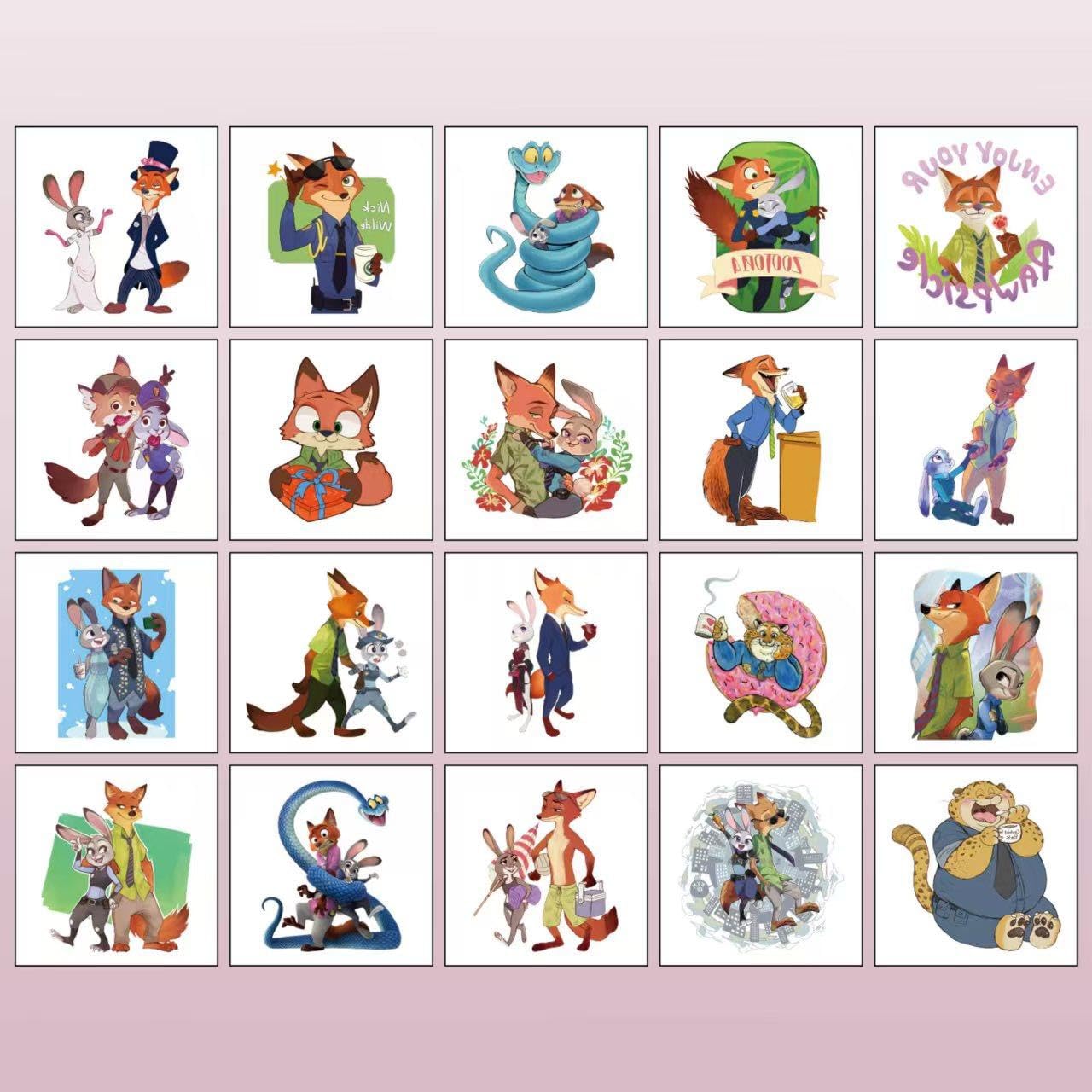 20pcs Cool Zootopia 2 Temporary Tattoos for Teens Birthday Party Supplies, Party Favors Fake Tattoos Stickers,Birthday Decorations Party Game Activities Reward Gifts (B)