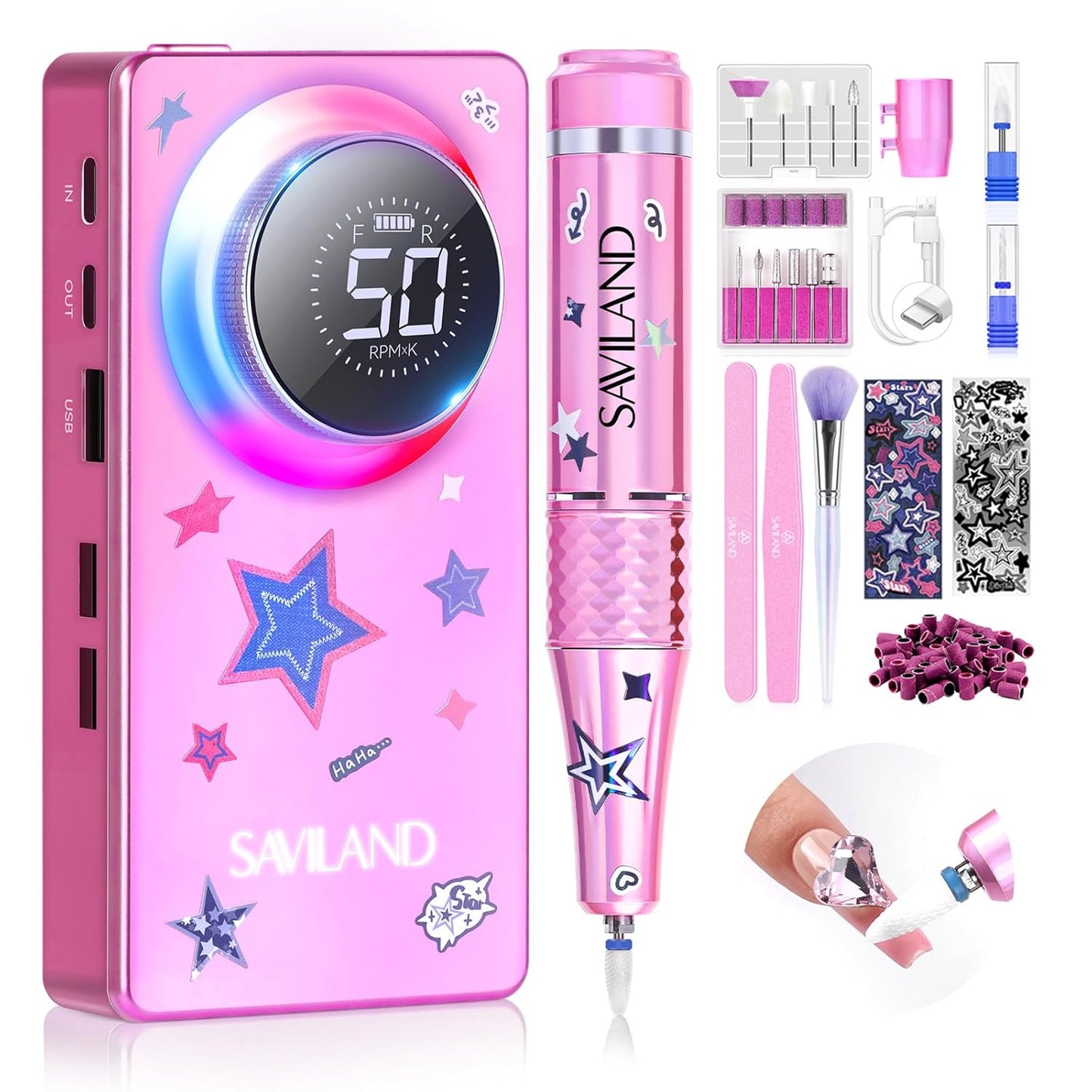 SAVILAND 50000 RPM Nail Drill - Professional Electric Nail File for Fast Acrylic Manicure | Portable Rechargeable Design