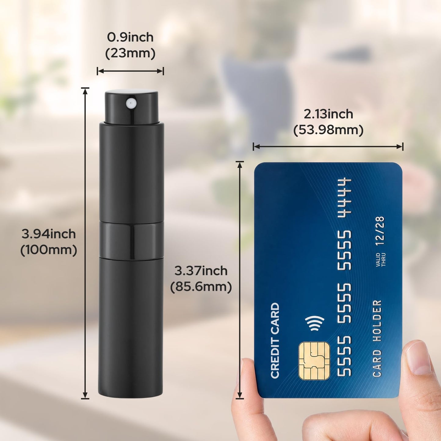 LISAPACK 8ML Atomizer Perfume Spray Bottle for Travel (3 PCS) Empty Cologne Dispenser, Portable Sprayer Travel Essentials for Men and Women (Black)