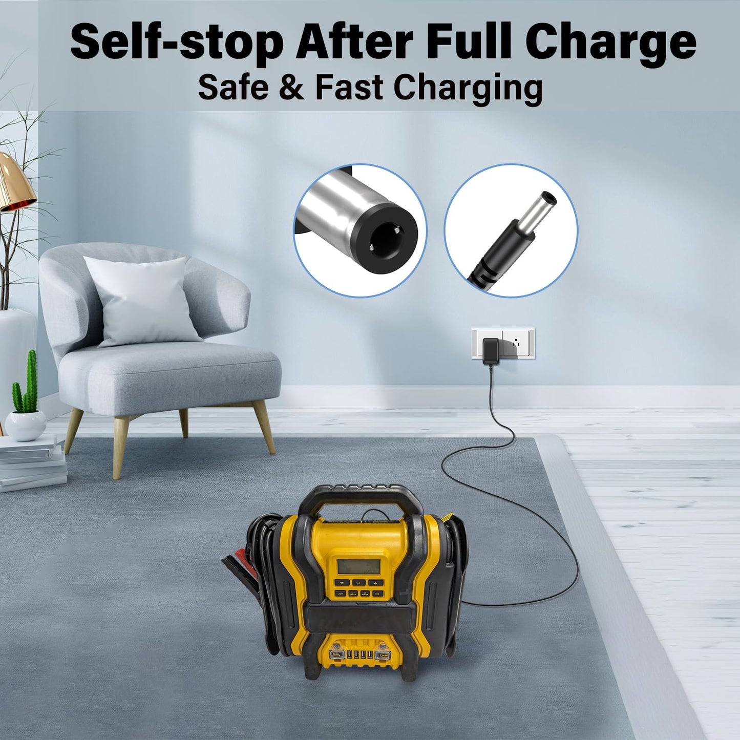15V Jump Starter Charger for DeWalt DXAEPS14 1600 1400 Peak Portable Car Jump Starter Digital Air Compressor Power Station, Power Cord AC Adapter for DeWalt DXAEJ14 DXAEPS14 DXAEPS14CA 12V 011-2070-4