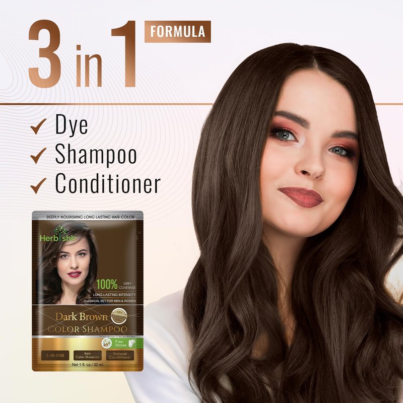 Natural Hair Color Shampoo for Gray Hair - Argan Oil Infused, Ammonia-Free | Travel Size, Dark Brown, 10+1 Pack