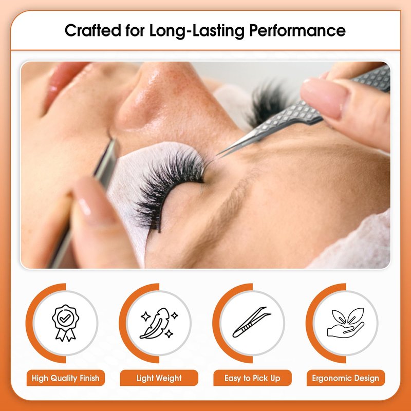 Precision Fiber Tips Perfect Tweezers for Isolation and Classic Eyelash Extensions, Stainless Steel Pro Straight Tip Anti-Slip Diamond Grip Tweezers for Lash Artists, Nail Art & jewelry work