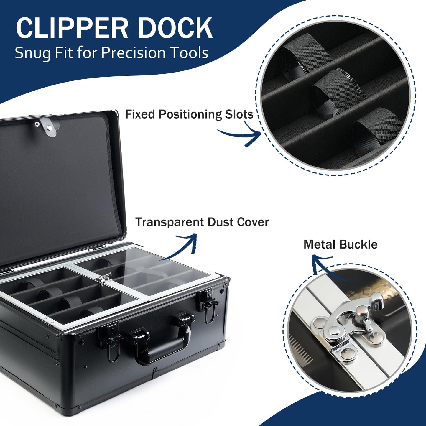 MoyRetty Professional Barber Case with Cap Clear dustproof, Barber Suitcase 6 Clipper Slots & 8 Shear Holders, 17.13" Portable Aluminum Organizer for Hair Stylists & Pet Groomers