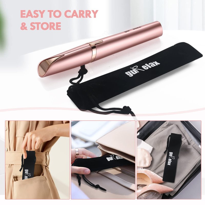 gurelax Eyebrow Trimmer for Women, Rechargeable Eyebrow Hair Remover, Painless Electric Razor with 2 x Replacement Heads,Face & Eye Brow Nose Ear Shaver Hair Removal (Rose Gold)
