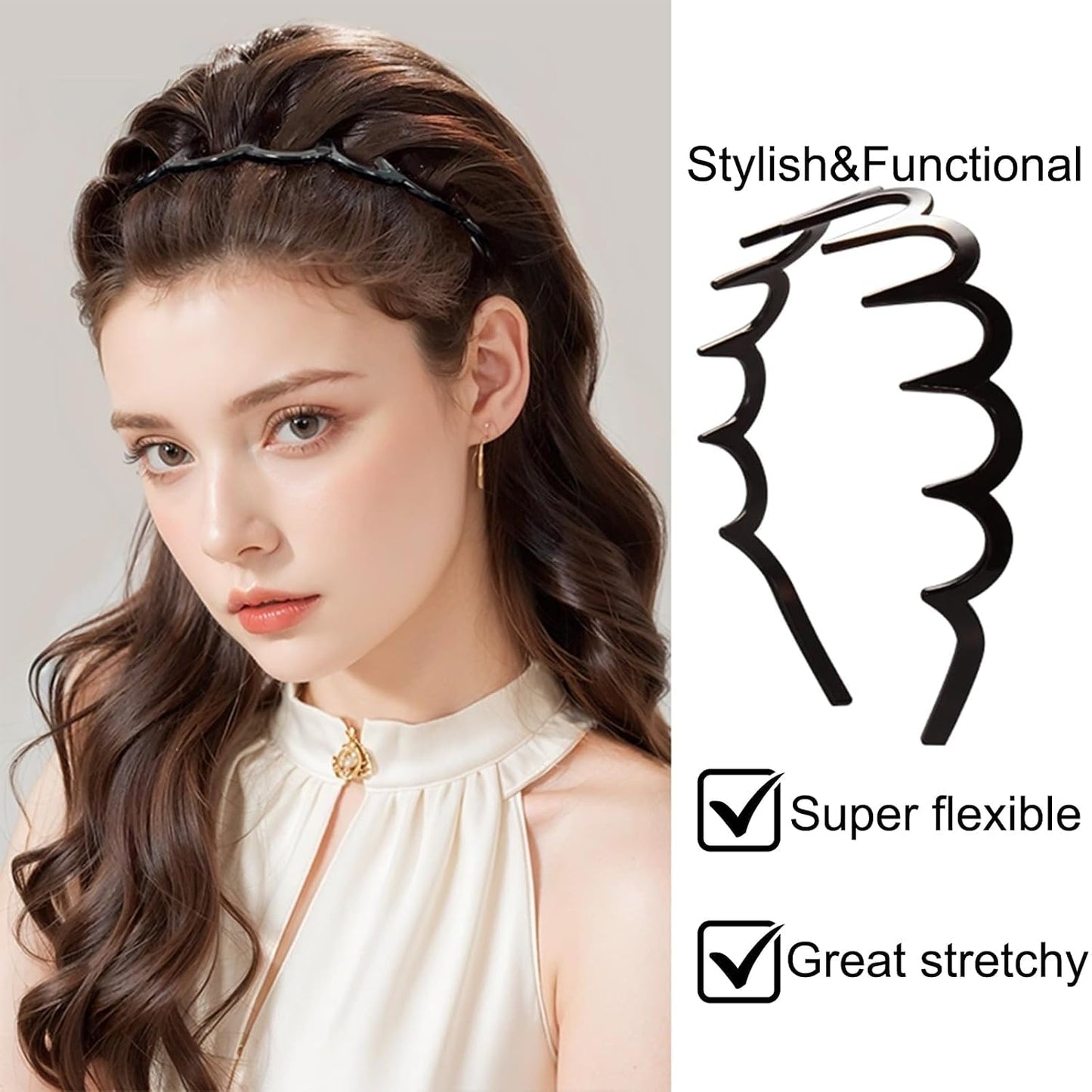 Zig Zag Headbands - 6 PCS Plastic Wavy Hair Combs for Women & Girls | Versatile Bright Black Accessories