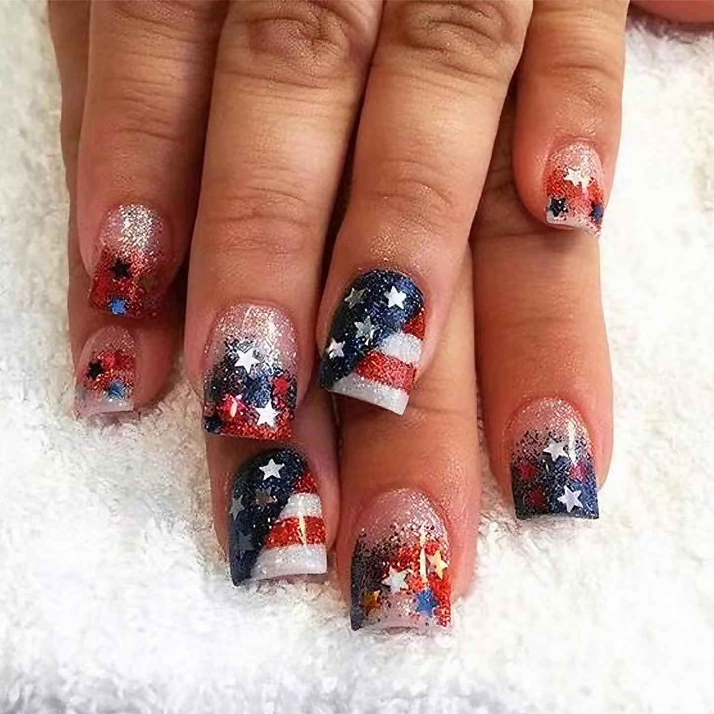 30Pcs 4th of July Press-On Nails - Medium Almond Shape with Fireworks & American Flag Design | Patriotic Artificial Nails for Women