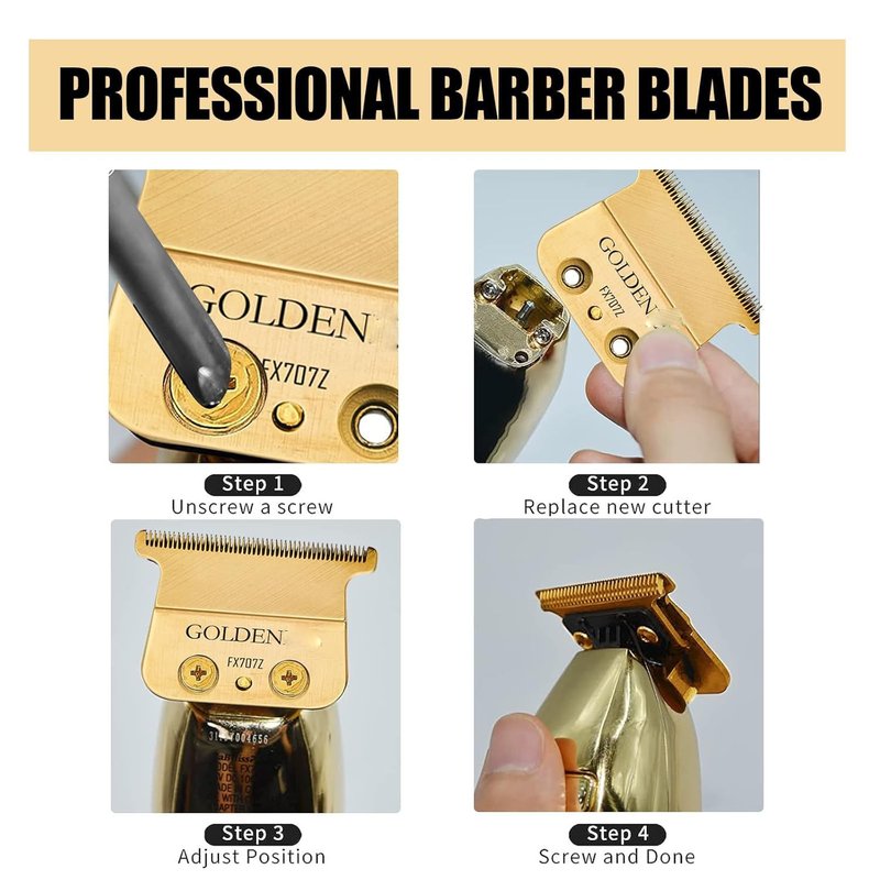2PCS Gold FX707Z DLC Replacement Blades for BaByliss PRO Barberology Trimmer Blade,DLC 2.0 Trimmer Replacement Blade for BaBylissPRO FX787 & FX726 Hair Trimmer,Gold